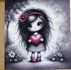 Panel- Velúr na vankúšik - Dievča s srdiečkom 100x50